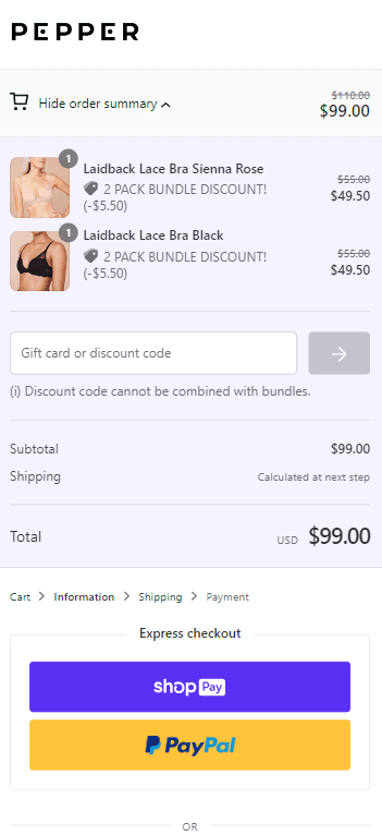 Pepper's Bundle Bras in Checkout