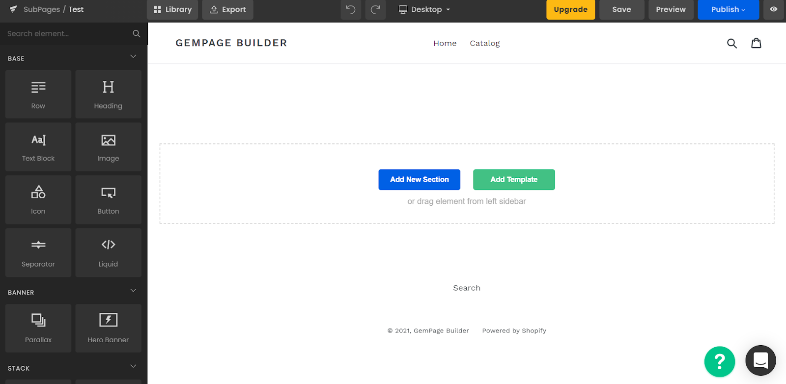 GemPages store builder dashboard