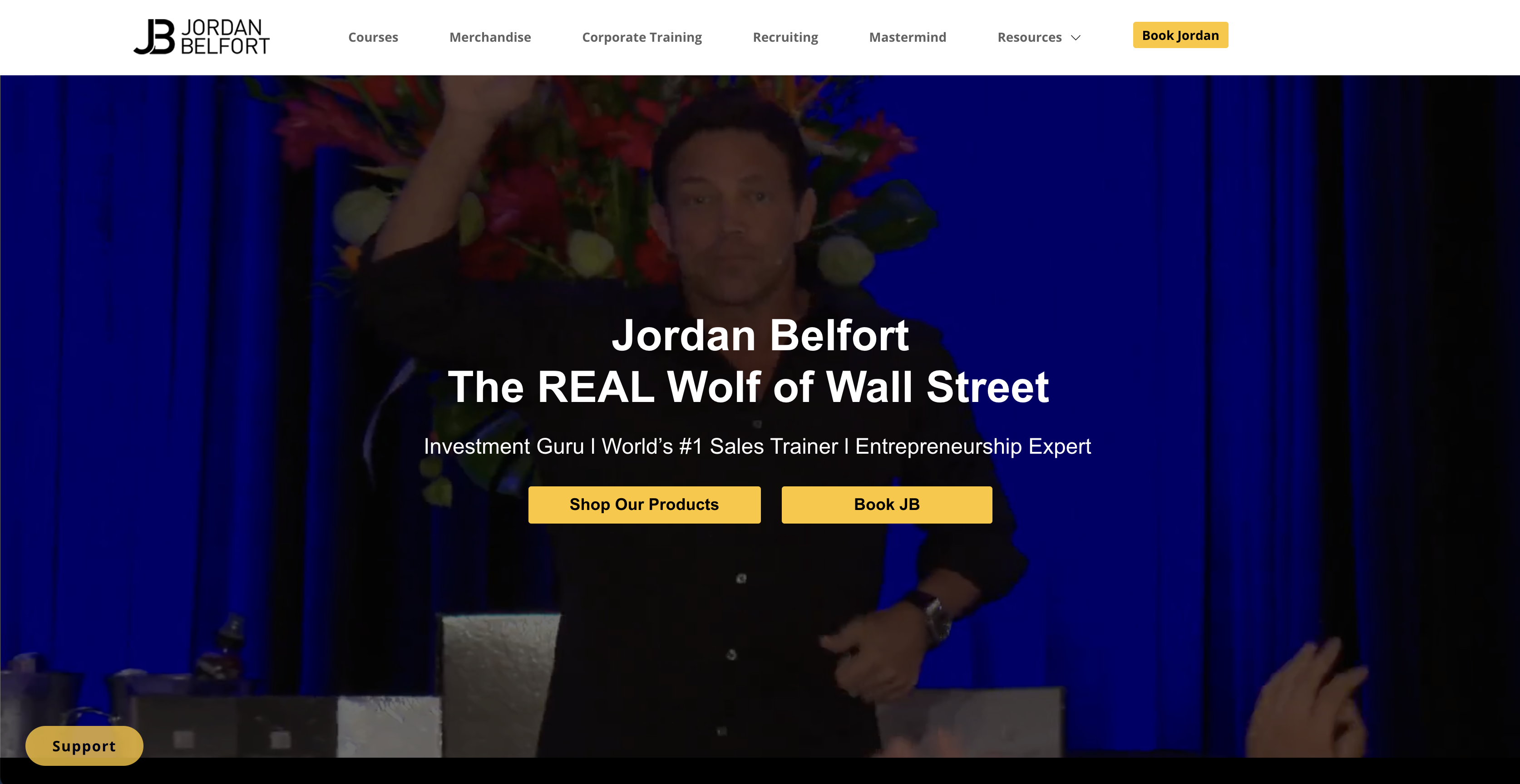 Jordan Belfort's Homepage Hero section